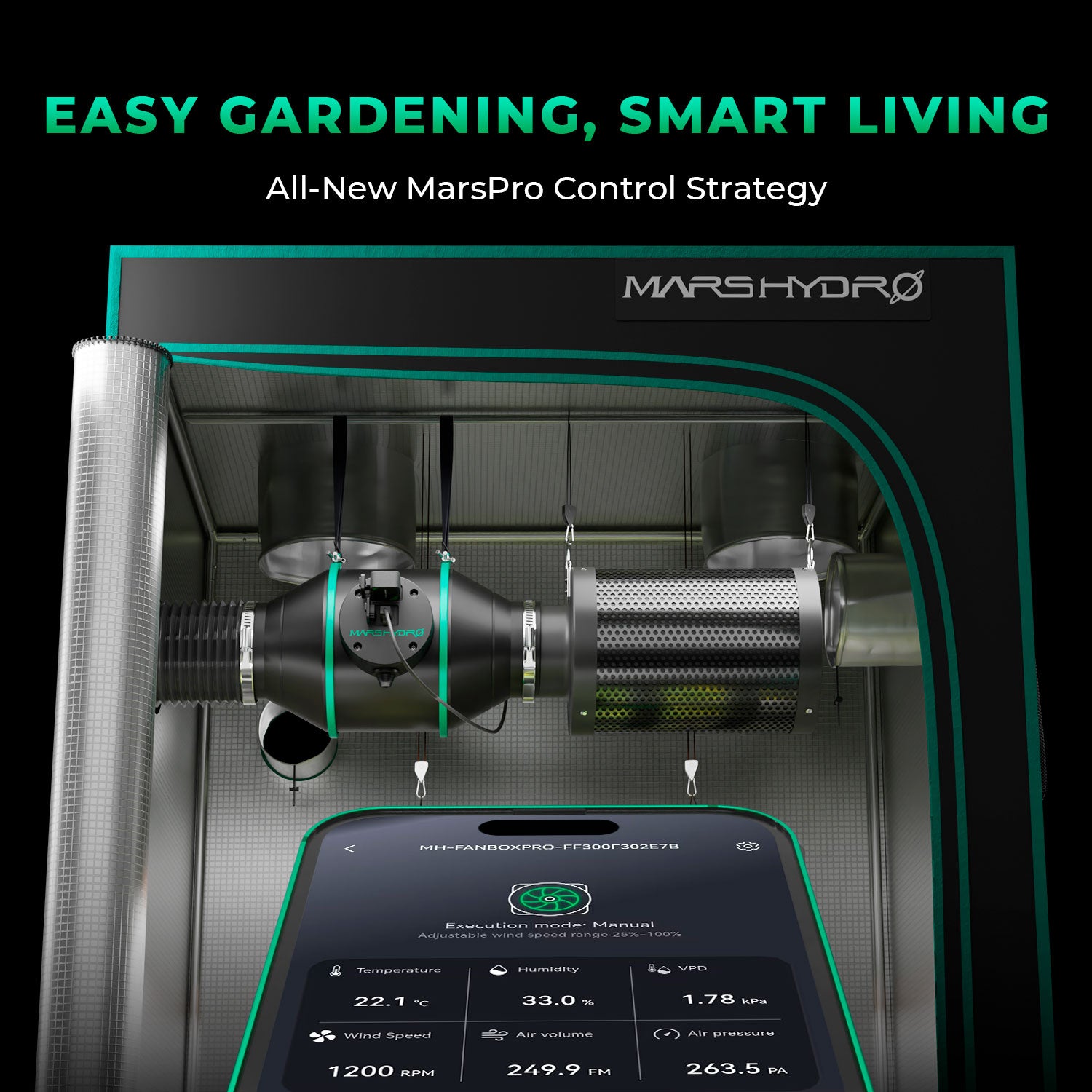 Mars Hydro ifresh - Ventilateur de conduit en ligne intelligent de 4 pouces et ventilation combinée avec filtre à charbon pour tente de culture