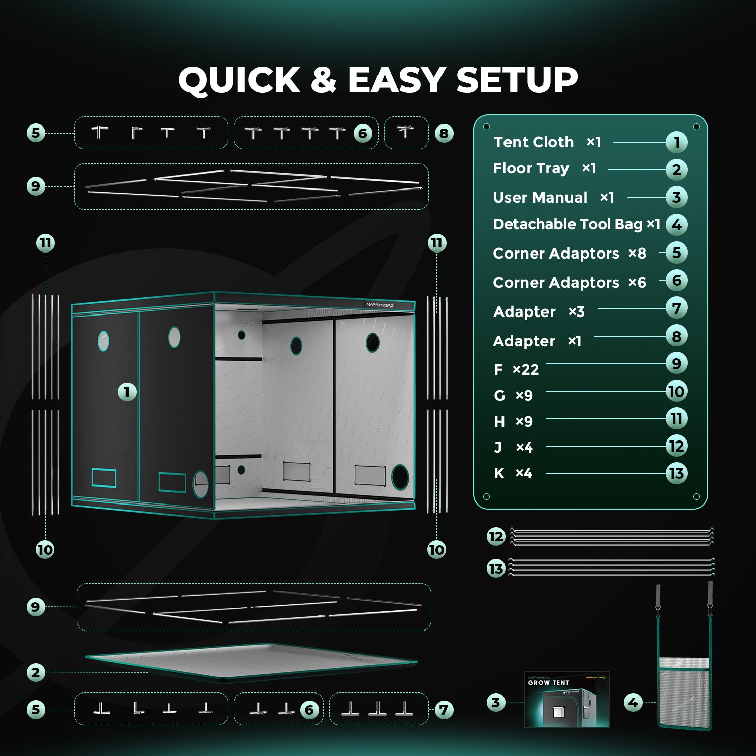 8'x8'x6.5' Indoor Grow Tent 96''x96''x80'' Kit Dark Room Hydroponic 1680D Mylar Non Toxic Box