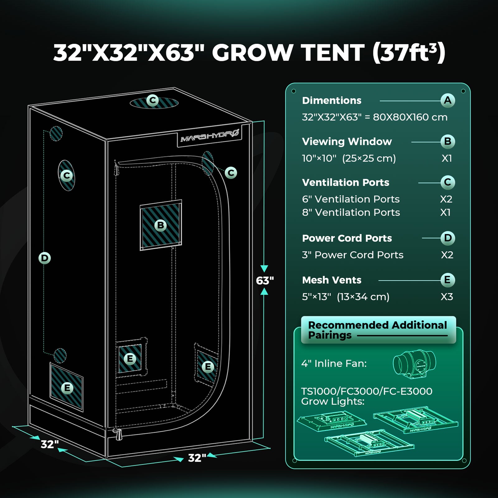Mars Hydro TS 1000 Complete grow tent kits Led Grow Light + 80x80x160cm Indoor Tent Carbon Filter Fan