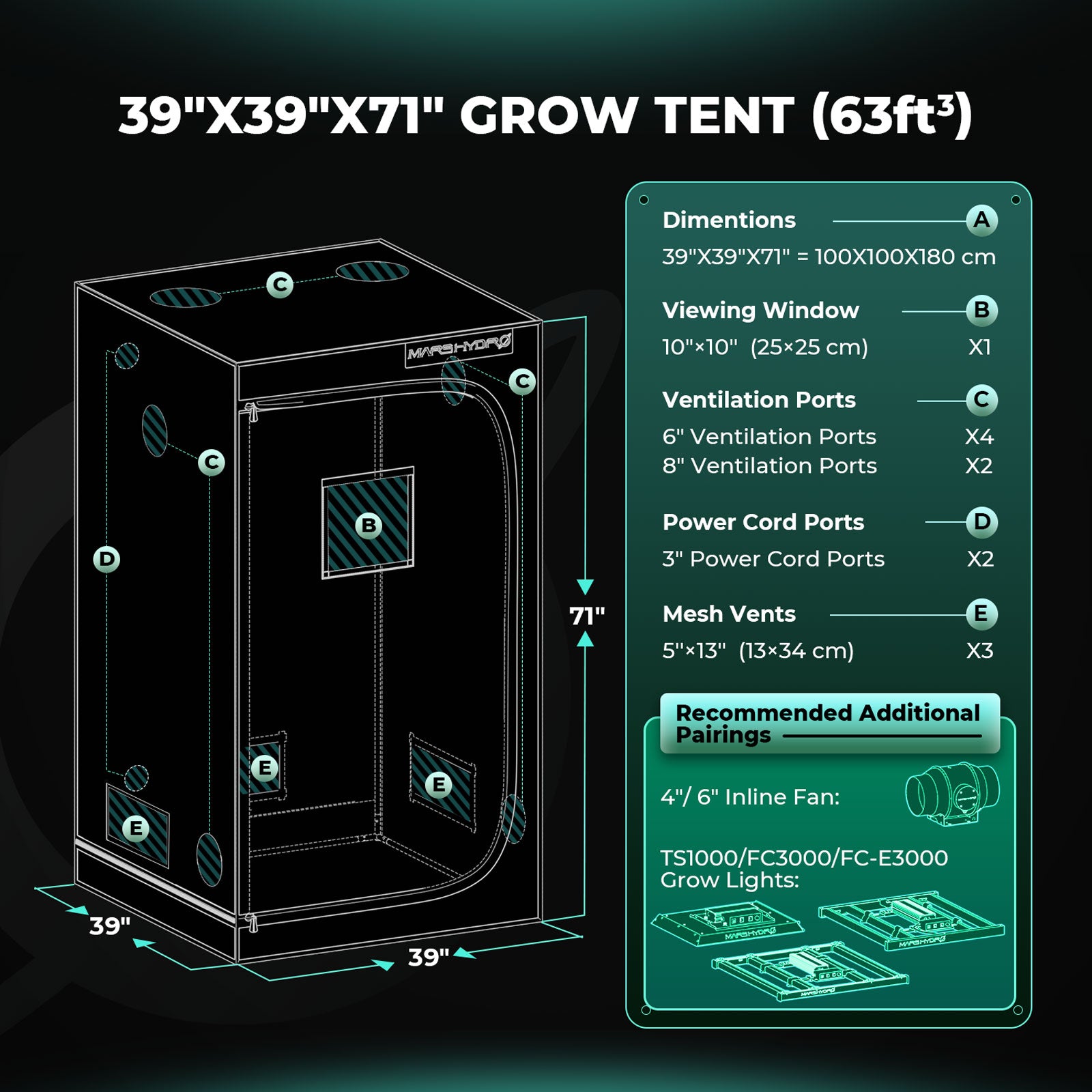 3.3'x3.3'x6' Indoor Grow Tent 39''x39''x71'' Green Dark Box Room Hydroponics  Mylar Non Toxic