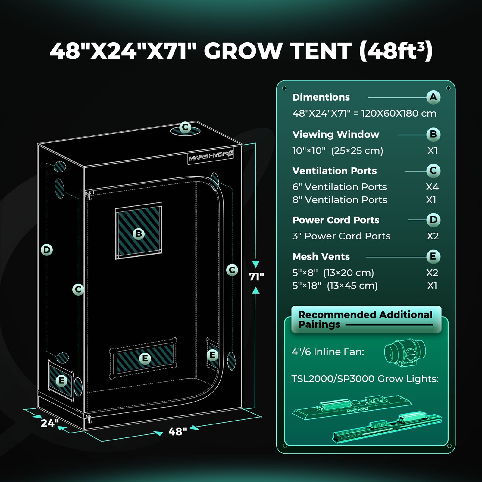 4'x2'x6' Indoor Grow Tent 48''x24x60'' Kit Dark Room Hydroponic 1680D Mylar Non Toxic Box