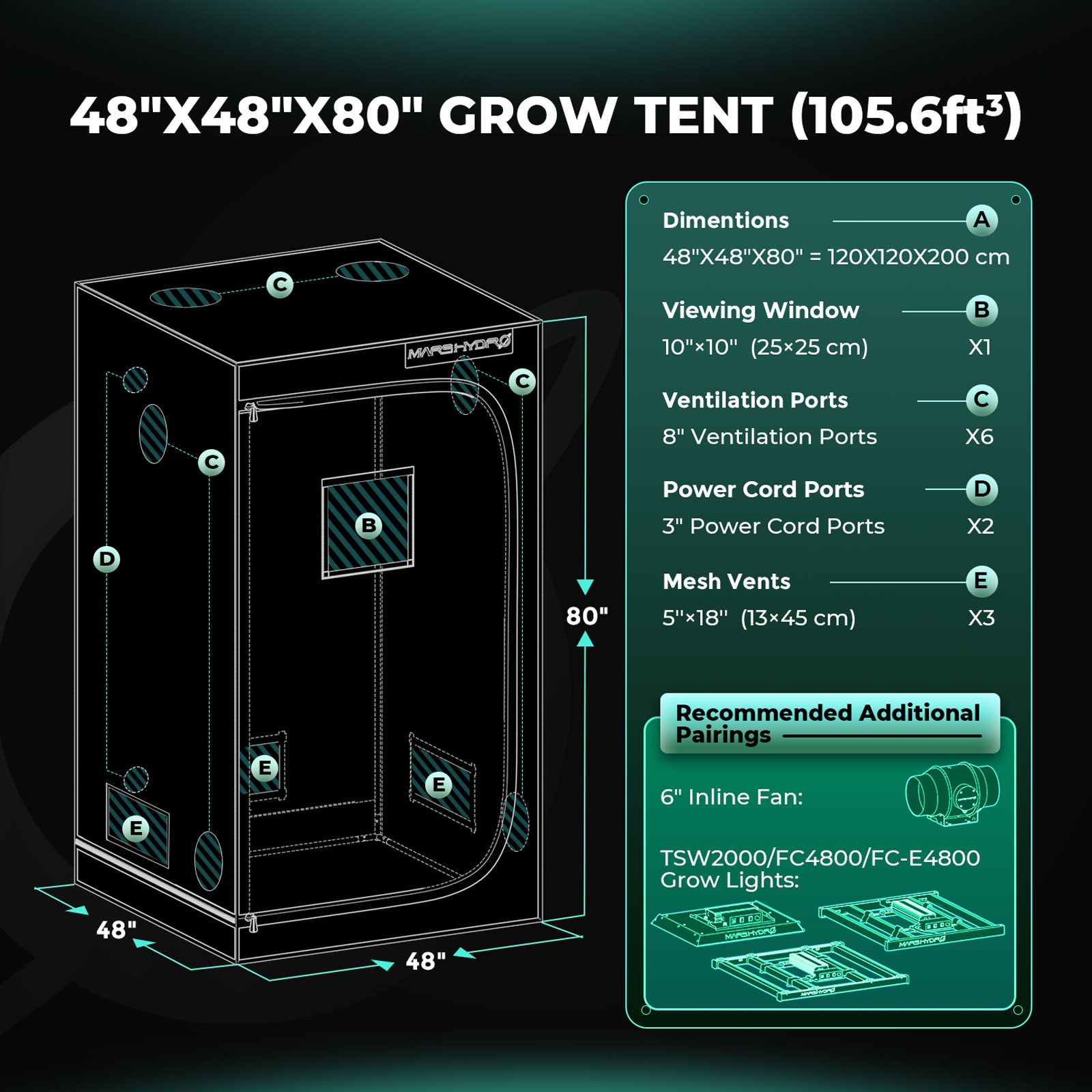 4'x4'x6.5' Indoor Grow Tent 48''x48''x80'' Kit Dark Room Hydroponic 1680D Mylar Non Toxic Box