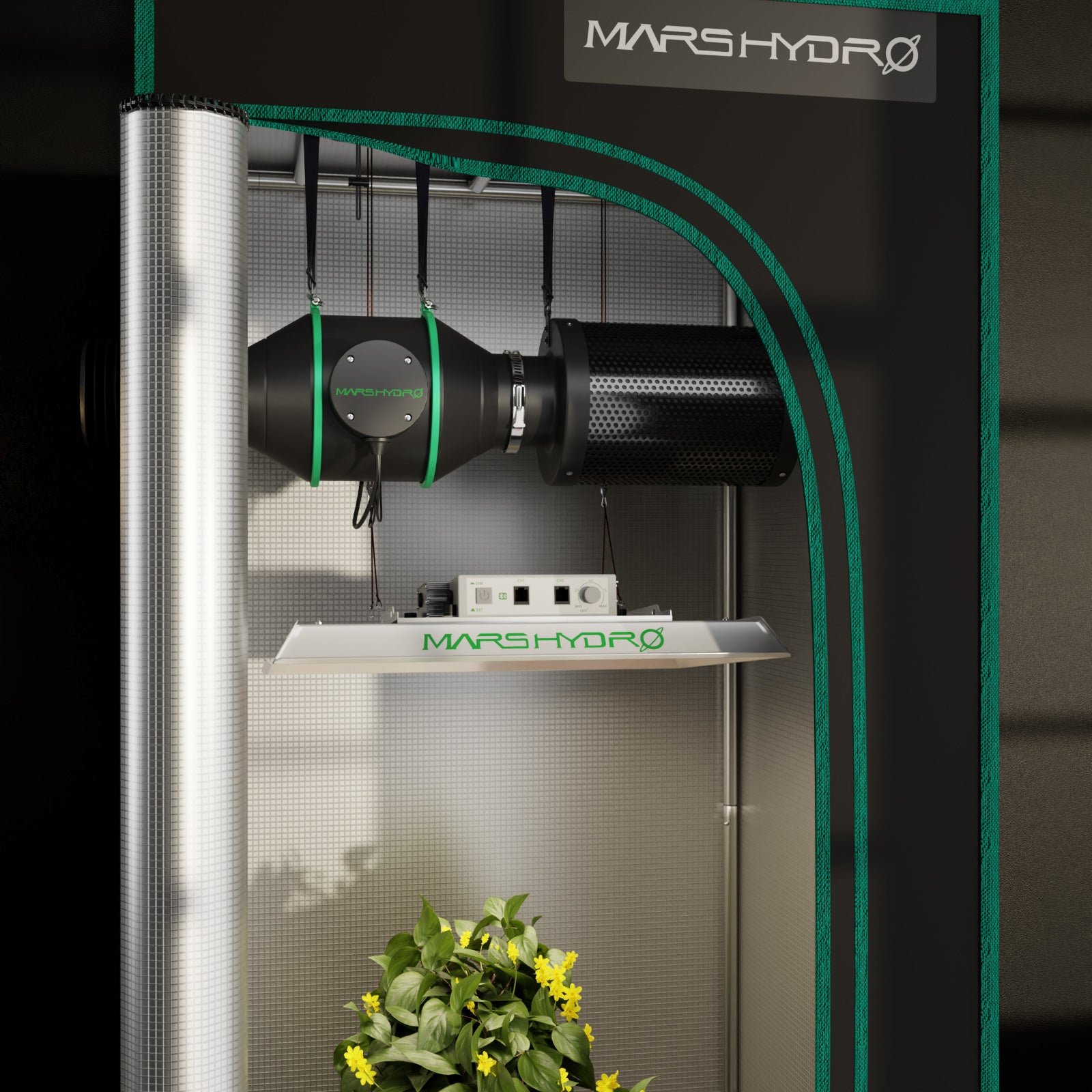 Kits de culture Mars Hydro - Ventilateur de conduit en ligne de 4/6 pouces et filtre à charbon combinés avec contrôleur de thermostat