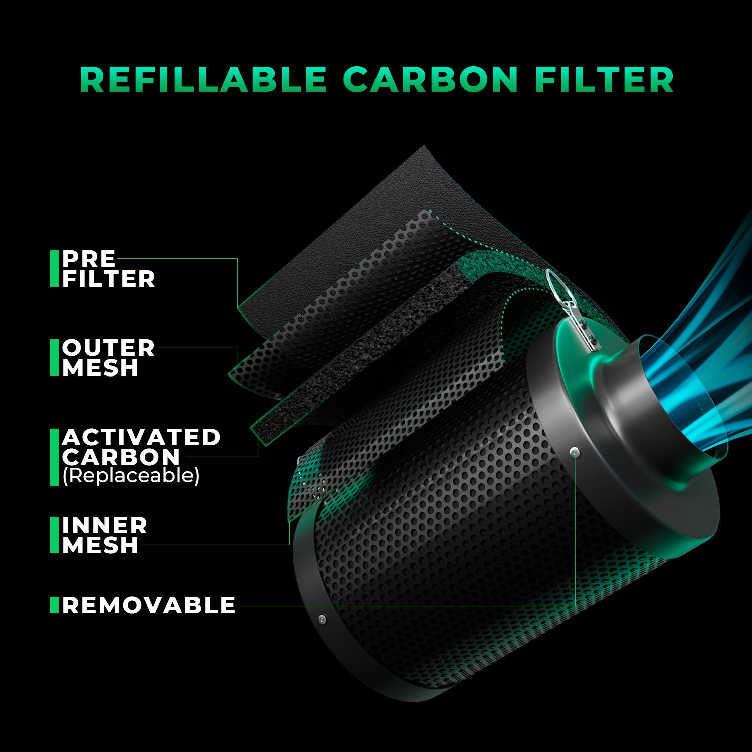 Mars Hydro ifresh - Ventilateur de conduit en ligne intelligent de 4 pouces et ventilation combinée avec filtre à charbon pour tente de culture