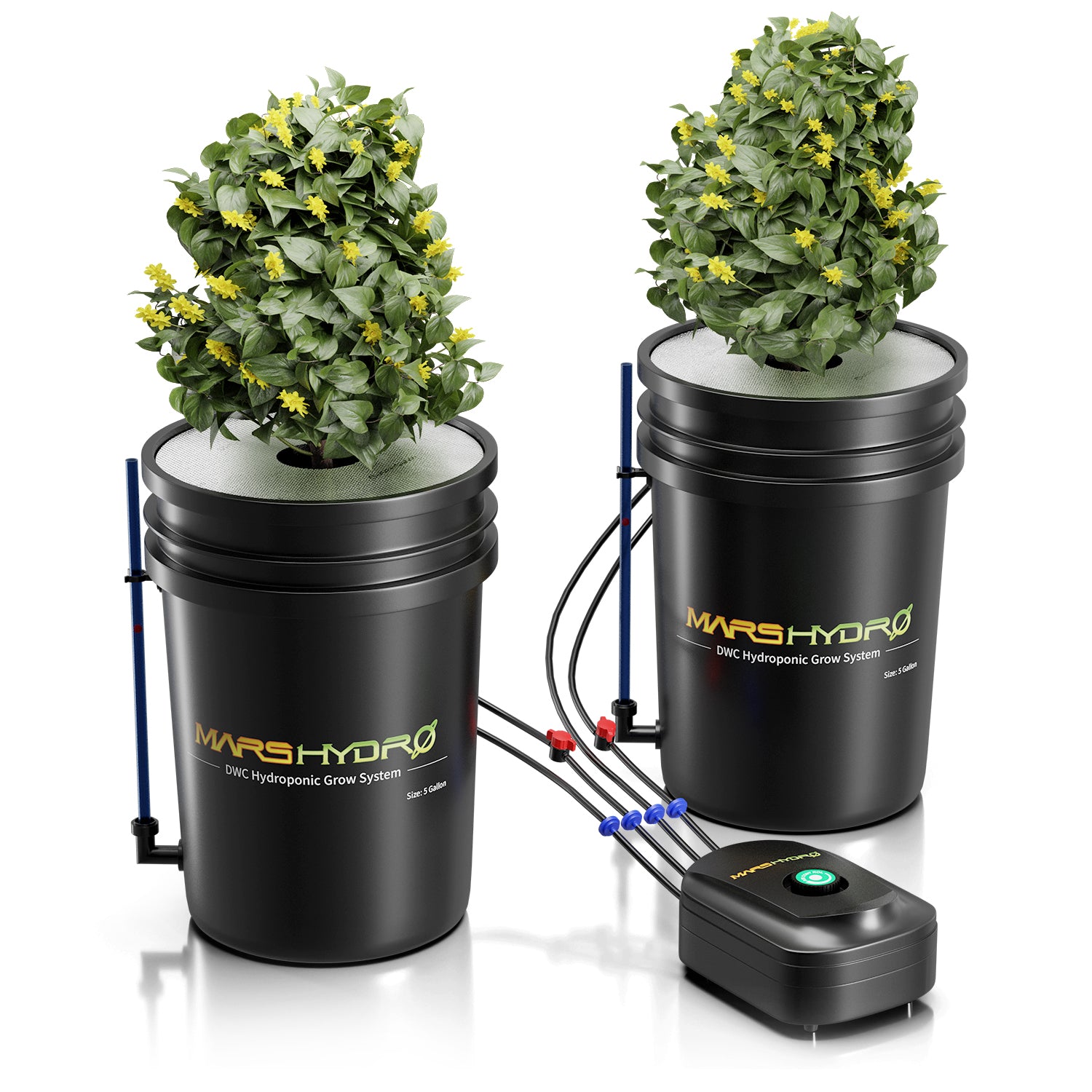 Premium Mars Hydro 5-Gallon DWC Hydroponic System Kit with 2 Buckets(8-inch Each)
