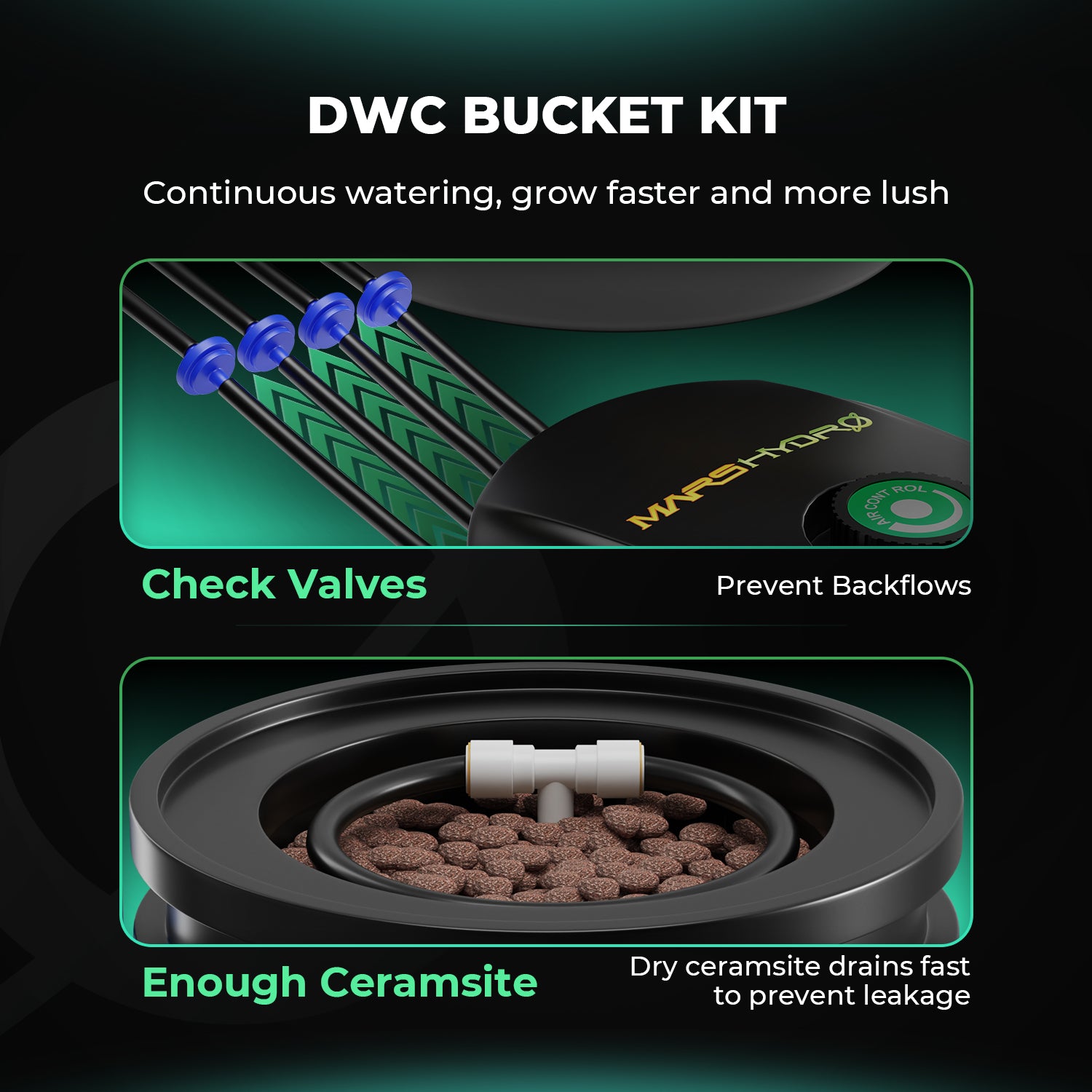 Premium Mars Hydro 5-Gallon DWC Hydroponic System Kit with 2 Buckets(8-inch Each)
