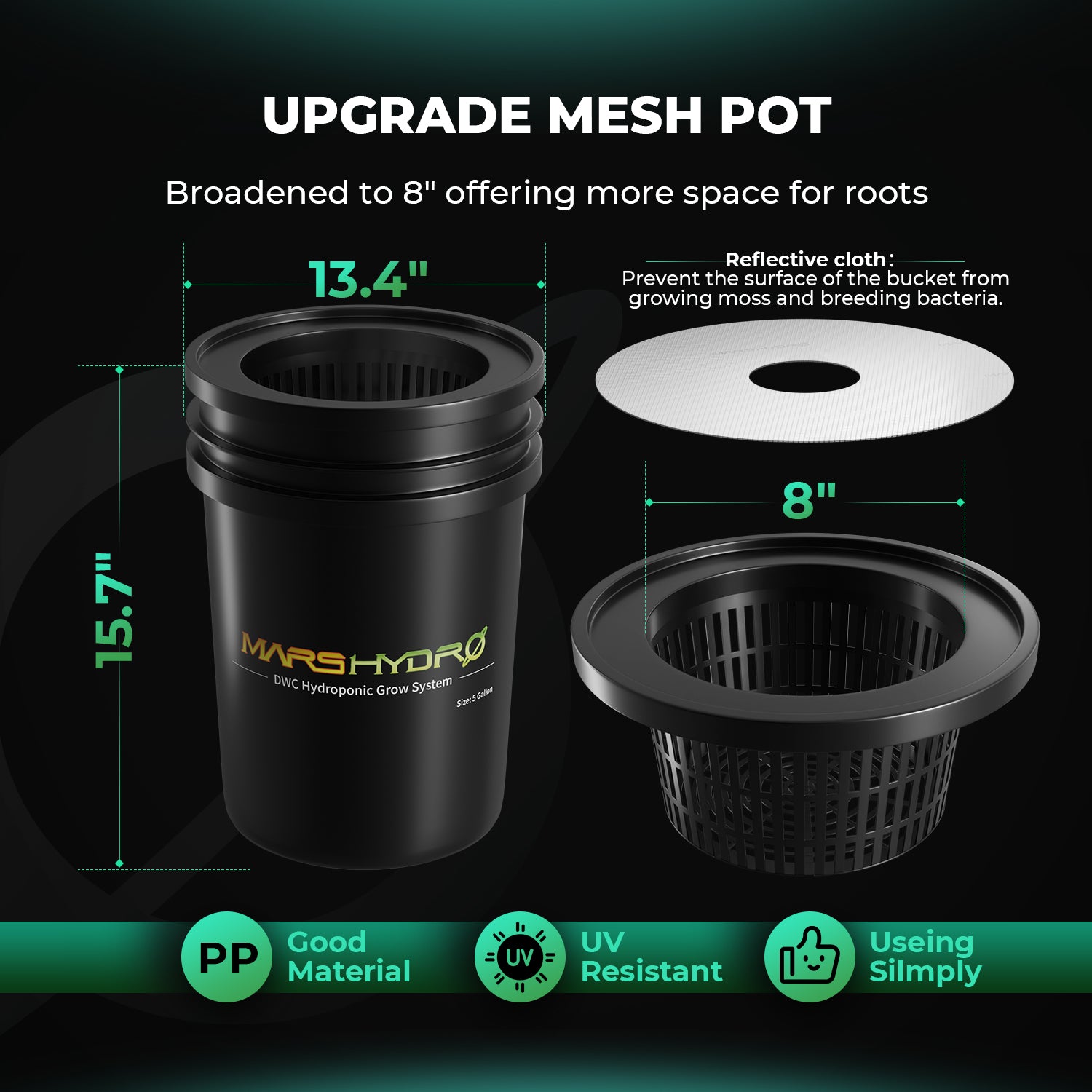 Premium Mars Hydro 5-Gallon DWC Hydroponic System Kit with 2 Buckets(8-inch Each)
