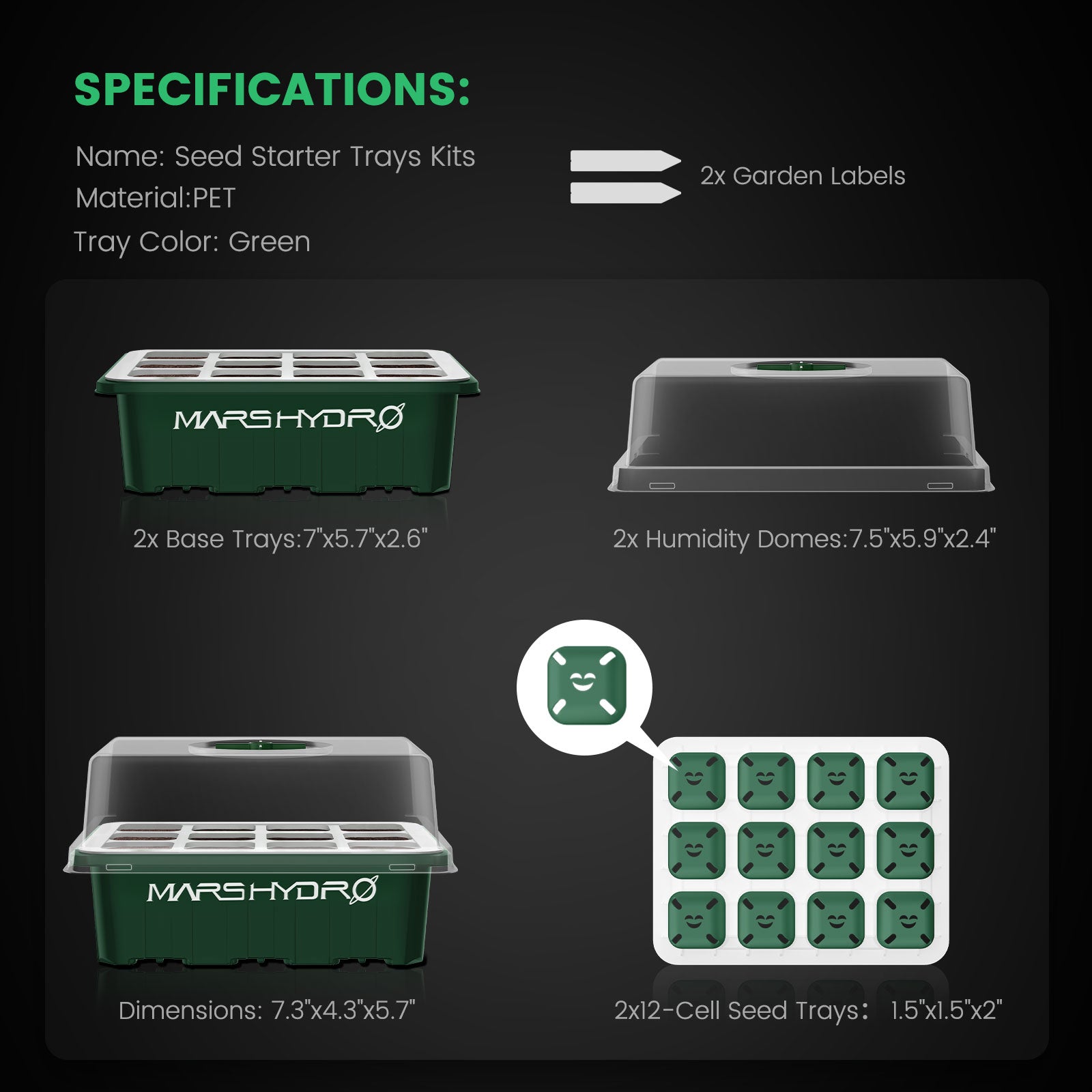 (2 Pack) Mars Hydro Seed Starting Trays for Seed Starting Propagation Cloning Plants