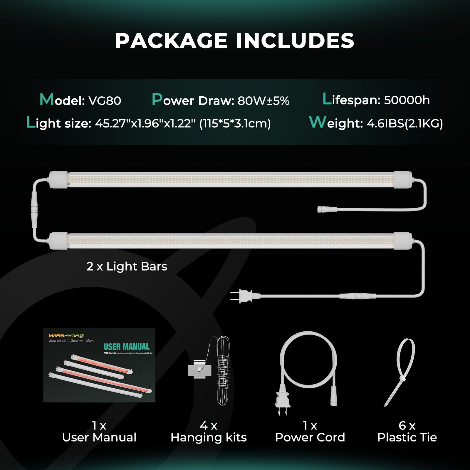 Mars Hydro VG80 80W 4ft LED T5 Grow Light for veg and seedling