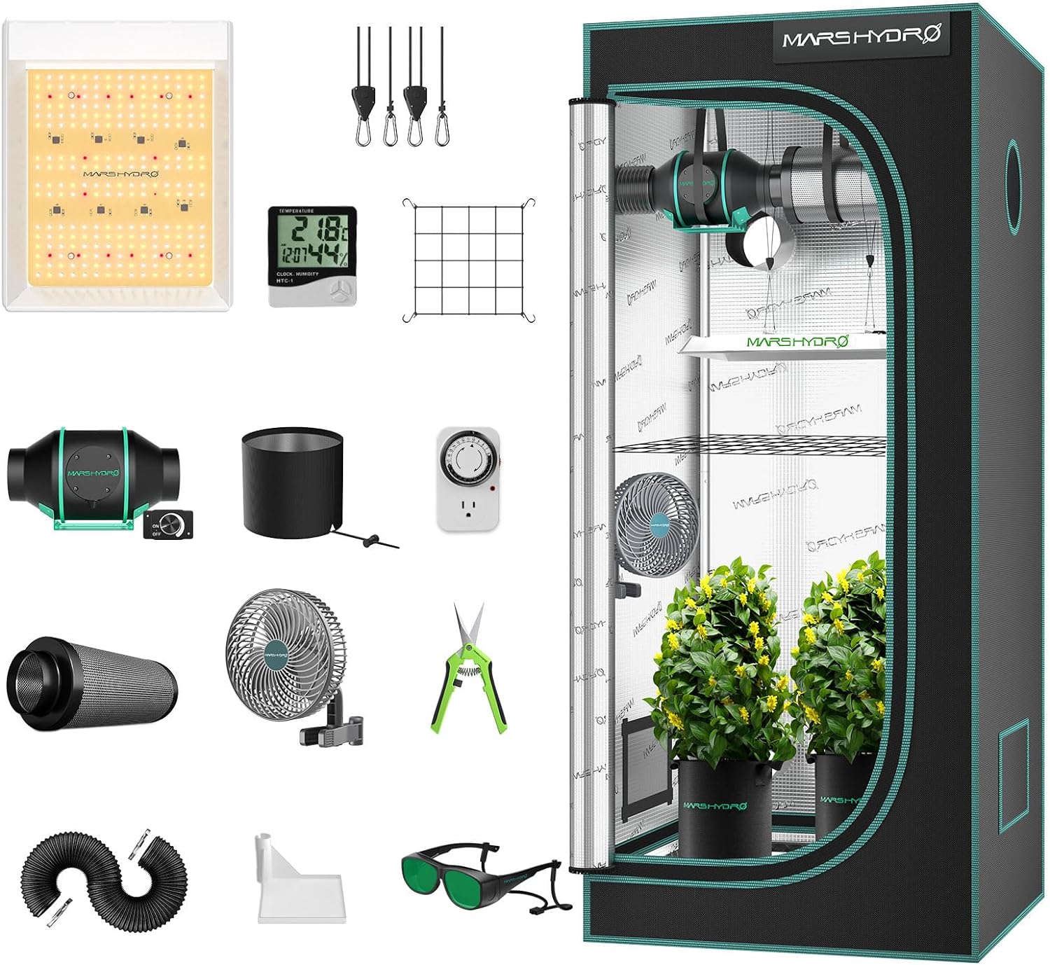 Mars Hydro TS 600 LED Grow Light Full Grow Kits+60x60x140cm Tent+4"Fan Carbon Filter IR