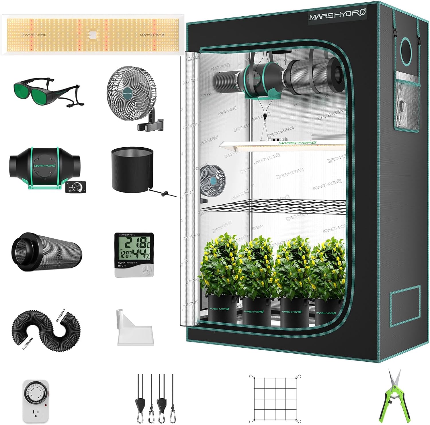 【Limited Time Offer】Mars Hydro TSL 2000 300W Led Grow Light + 4'x2'x6.5'  Full Grow Tent Kits