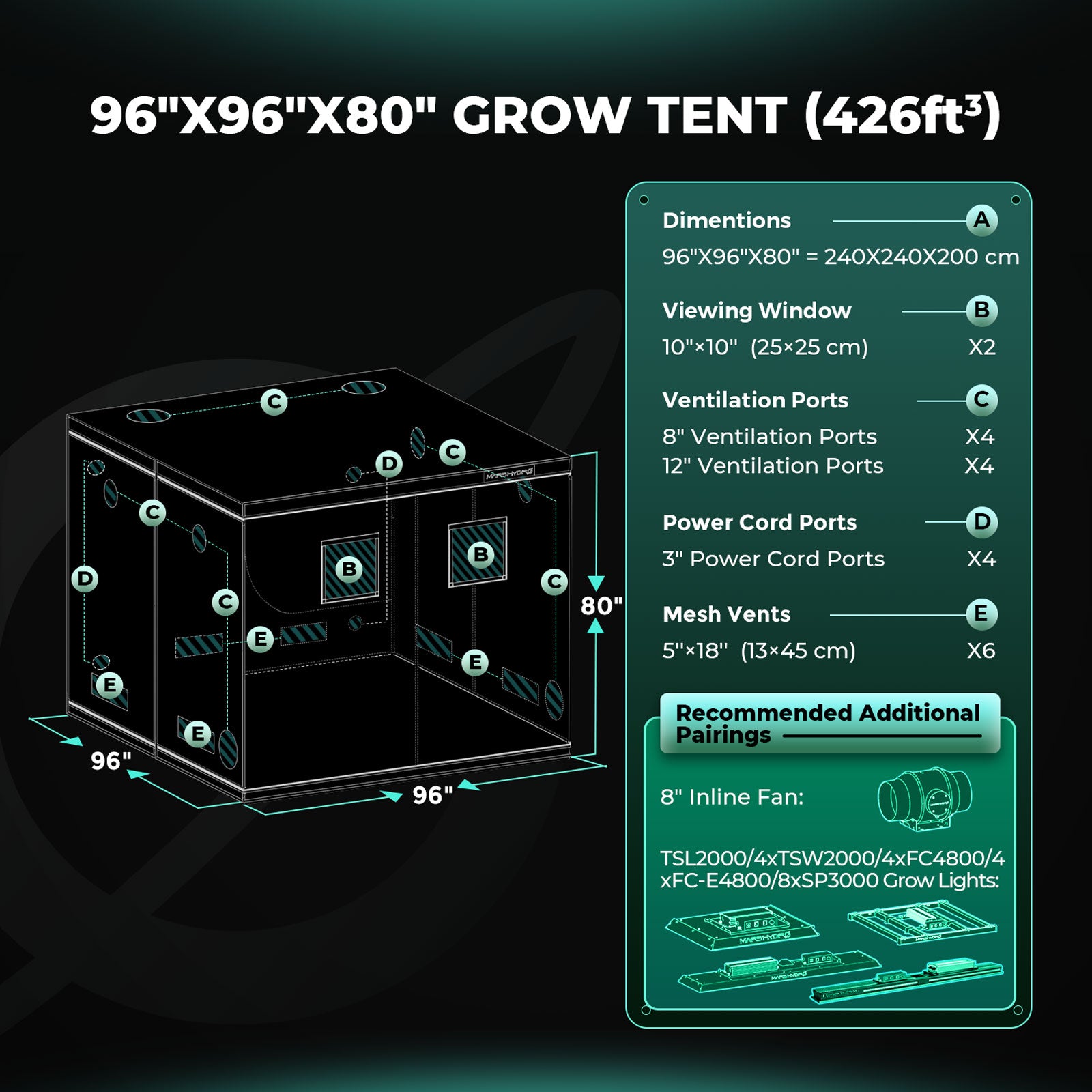 8'x8'x6.5' Indoor Grow Tent 96''x96''x80'' Kit Dark Room Hydroponic 1680D Mylar Non Toxic Box