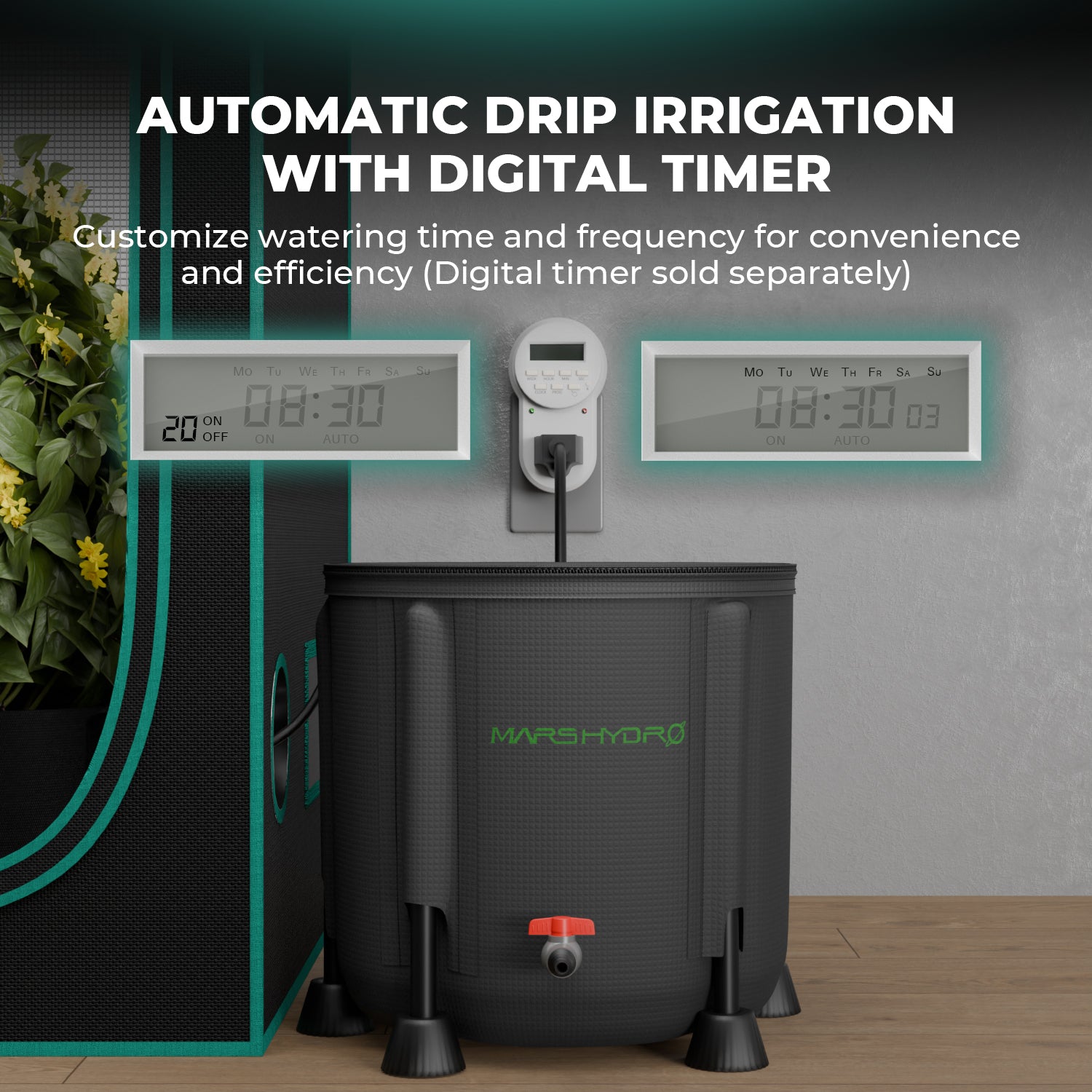 Kit d'irrigation goutte à goutte Mars Hydro, système d'arrosage avec seau de 5 gallons