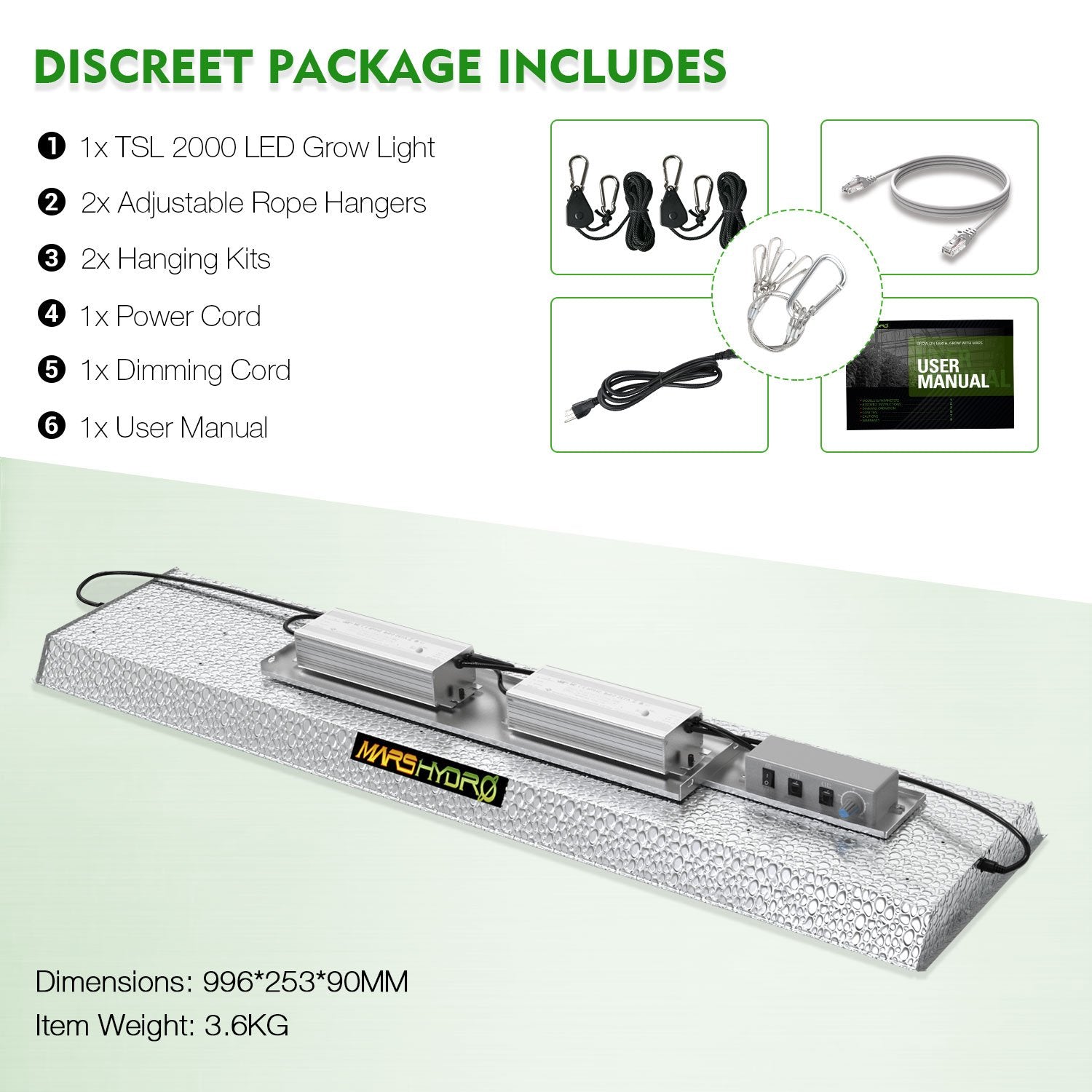 TSL 2000 LED Grow Lights + 4'x2'x6'(120x60x180cm) Grow Tent Hydroponics Indoor Room Veg Flower