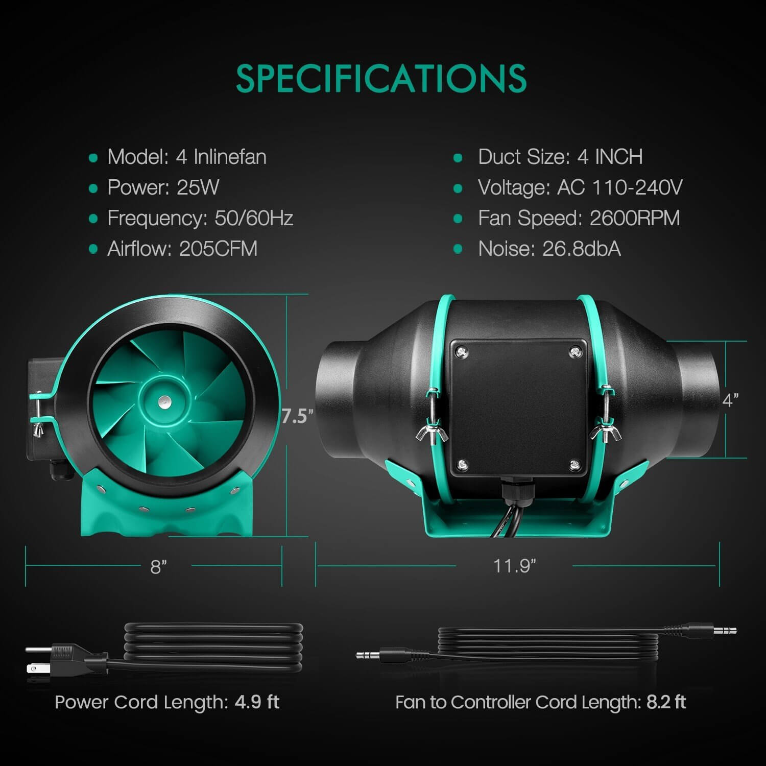Mars Hydro 4 inch Inline Duct Fan and Carbon Filter Combo with Speed Controller
