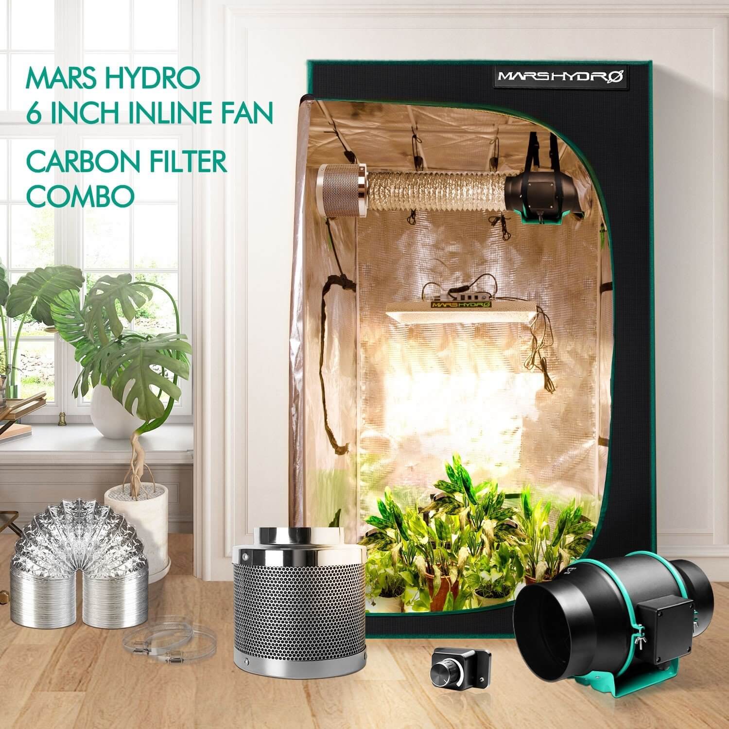 Mars Hydro 6 inch Inline Duct Fan and Carbon Filter Combo with Speed Controller