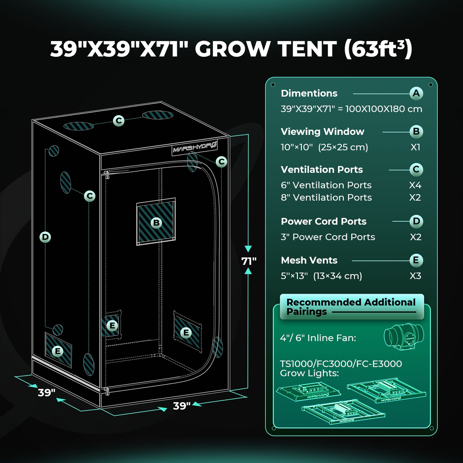 3.3'x3.3'x6' (100x100x180cm) Indoor Grow Tent Green Dark Box Room Hydroponics  Mylar Non Toxic