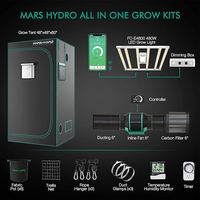 4x4 grow tent kit MARS HYDRO Smart FC-E4800 Grow Tent Kit Complete APP Control Grow Ligh