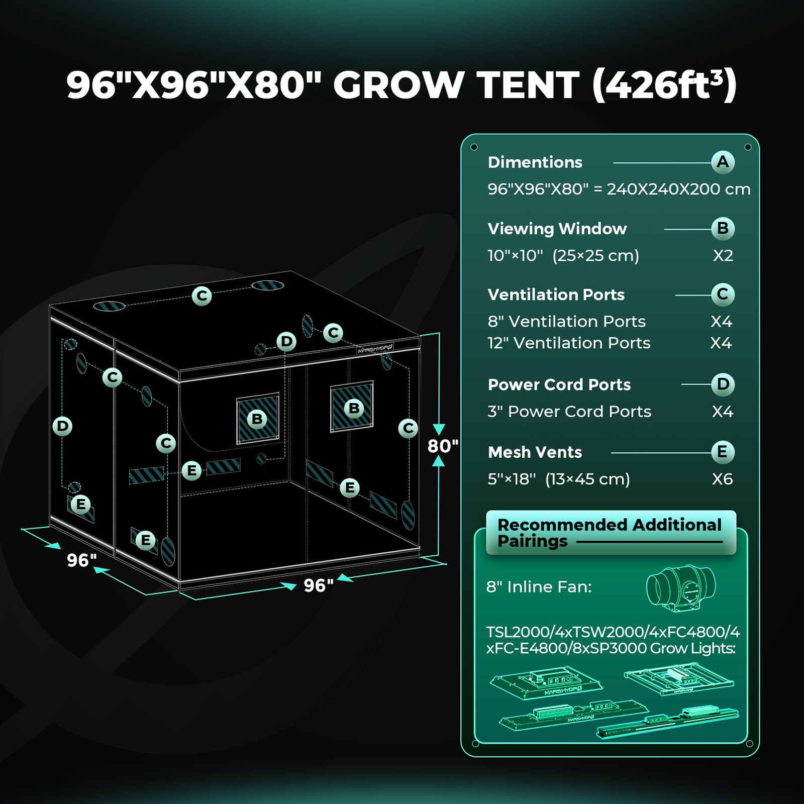 Kit de tente de culture intérieure 8'x8'x6.5'(240x240x200cm), boîte non toxique en Mylar hydroponique 1680D pour chambre noire (pré-commande avant le 30 décembre) 