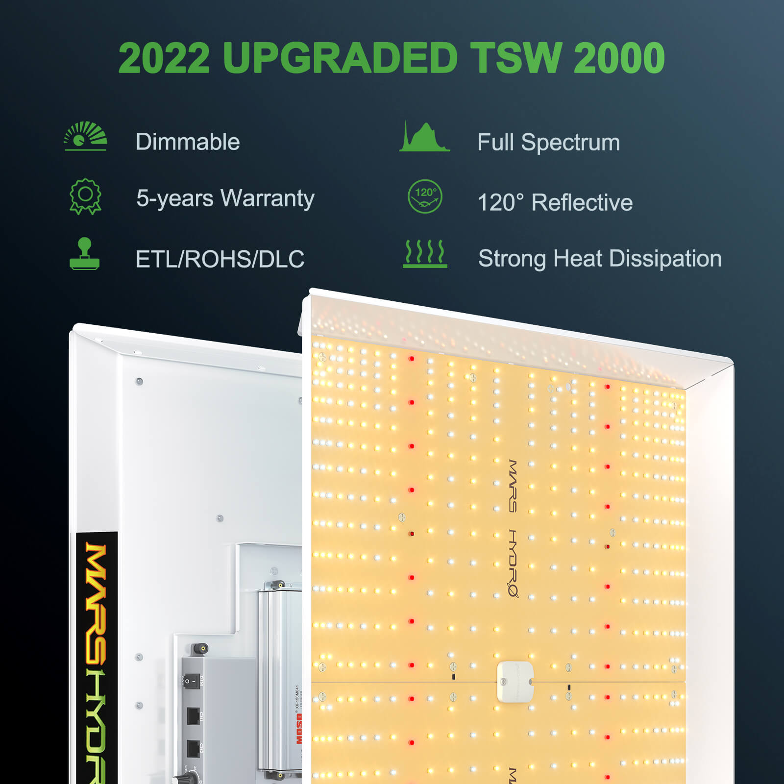 Mars Hydro TSW 2000 300W Full Spectrum LED Grow Light for Hydroponics Indoor Tent Box Veg Bloom