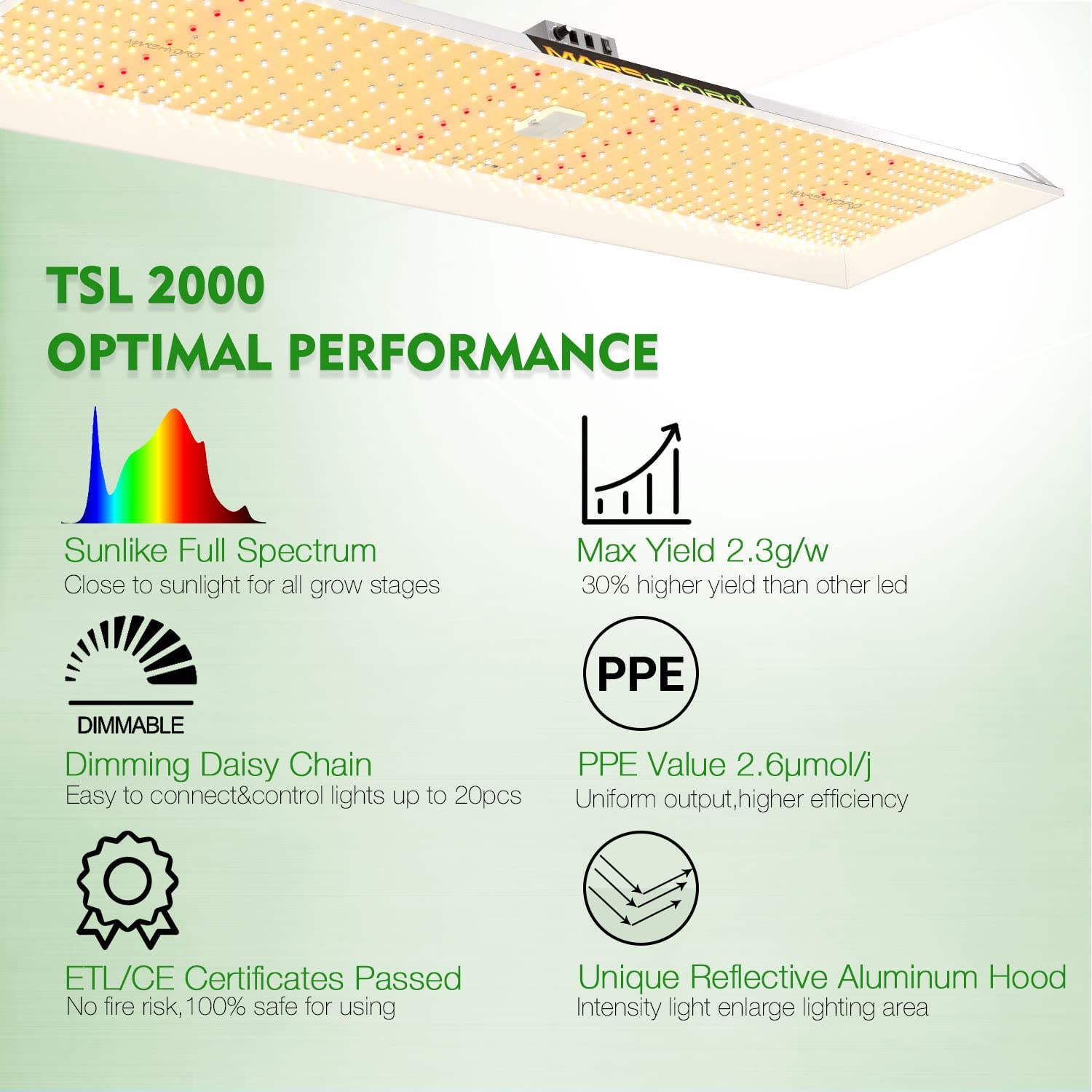 Mars Hydro TSL 2000 300W LED élèvent la lumière + 4'x2'x6.5' Kits de tente de culture complète 